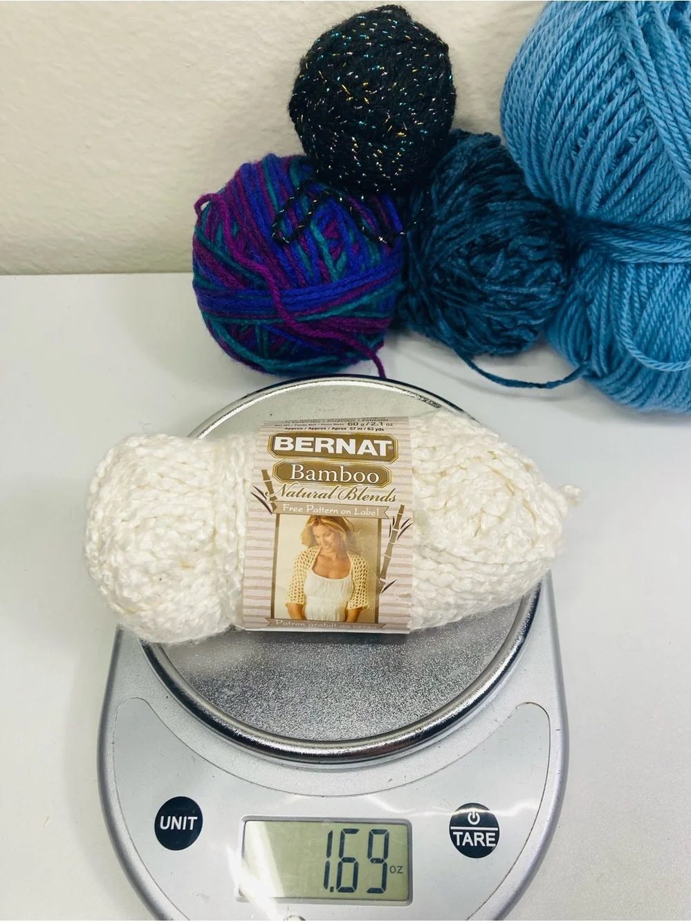 Funky Yarn: Bernat Bamboo White & Assorted Blue Yarn Bundle